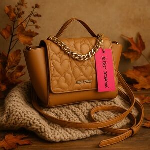 Betsey Johnson XOJOY Quilted Winged Satchel NWT | Cognac Brown Crossbody Bag